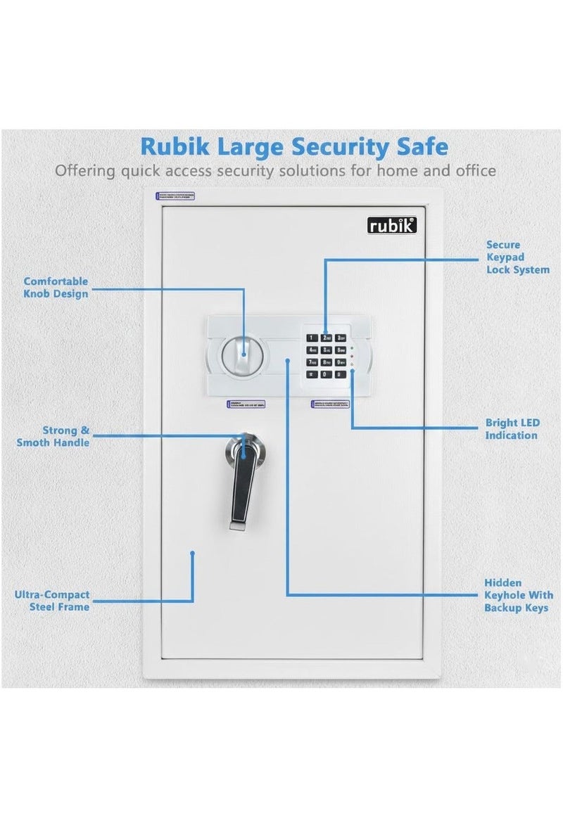 Rubik Large Safe Box with Digital Keypad and Key Lock, Fire Resistant Security Box Protect Money Documents for Home Office RB60EG-CX (Size 60x36x30cm) (white) - Image 3